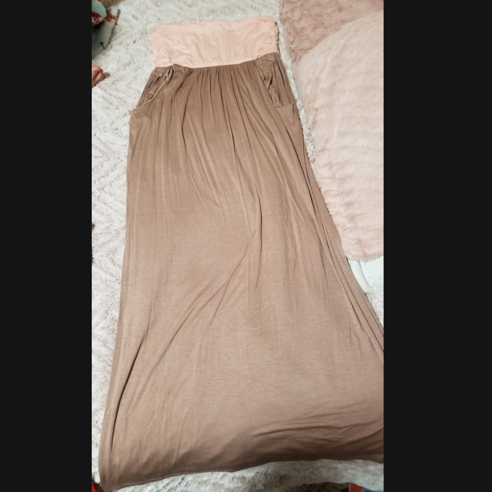 Peach/taupe maxi dress strapless